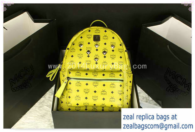 High Quality Replica MCM Stark Backpack Jumbo in Calf Leather 8006 Lemon - Click Image to Close